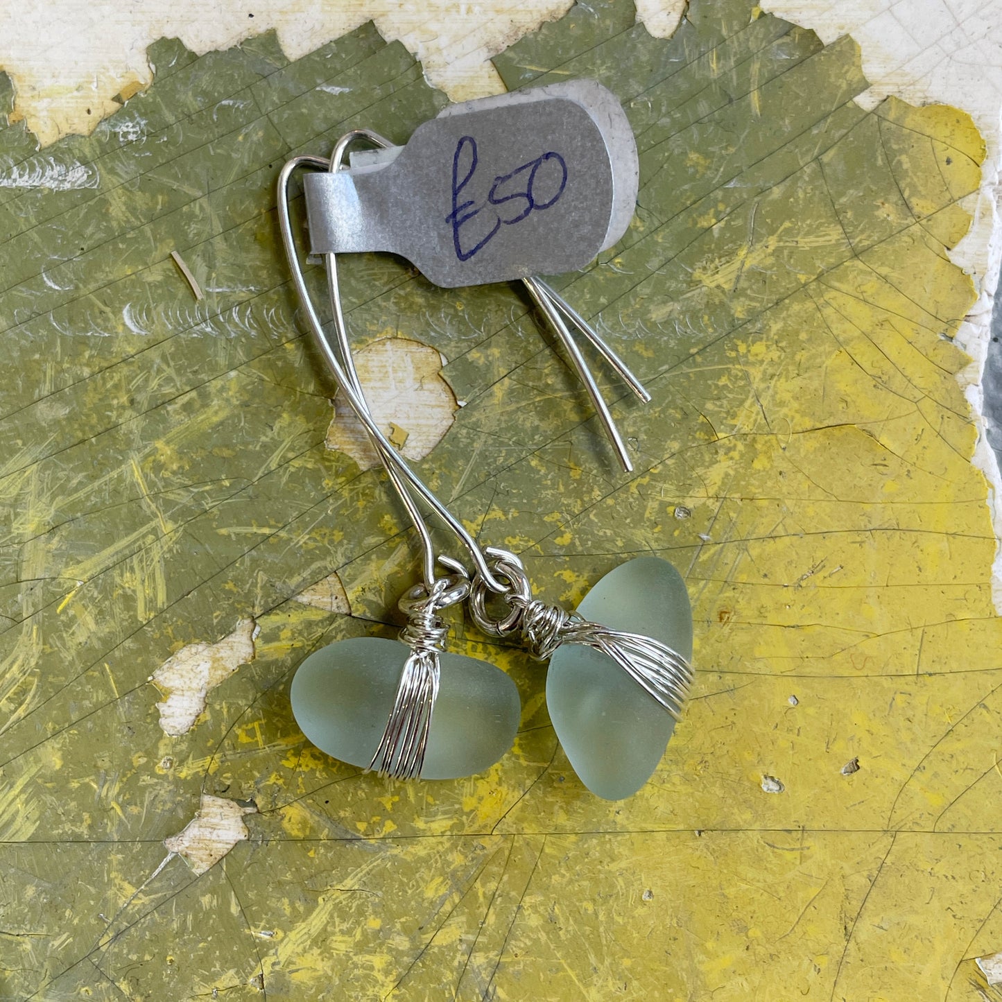 Aqua Sea glass drop Earrings