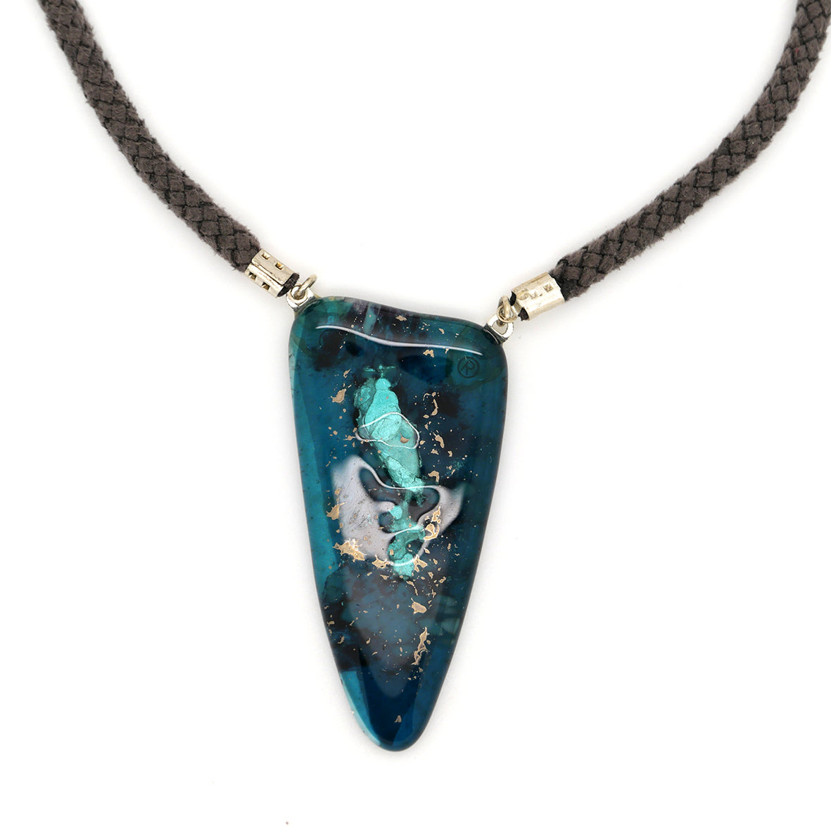 Teal Exclusive Fused Glass with Suede Bolo Necklace