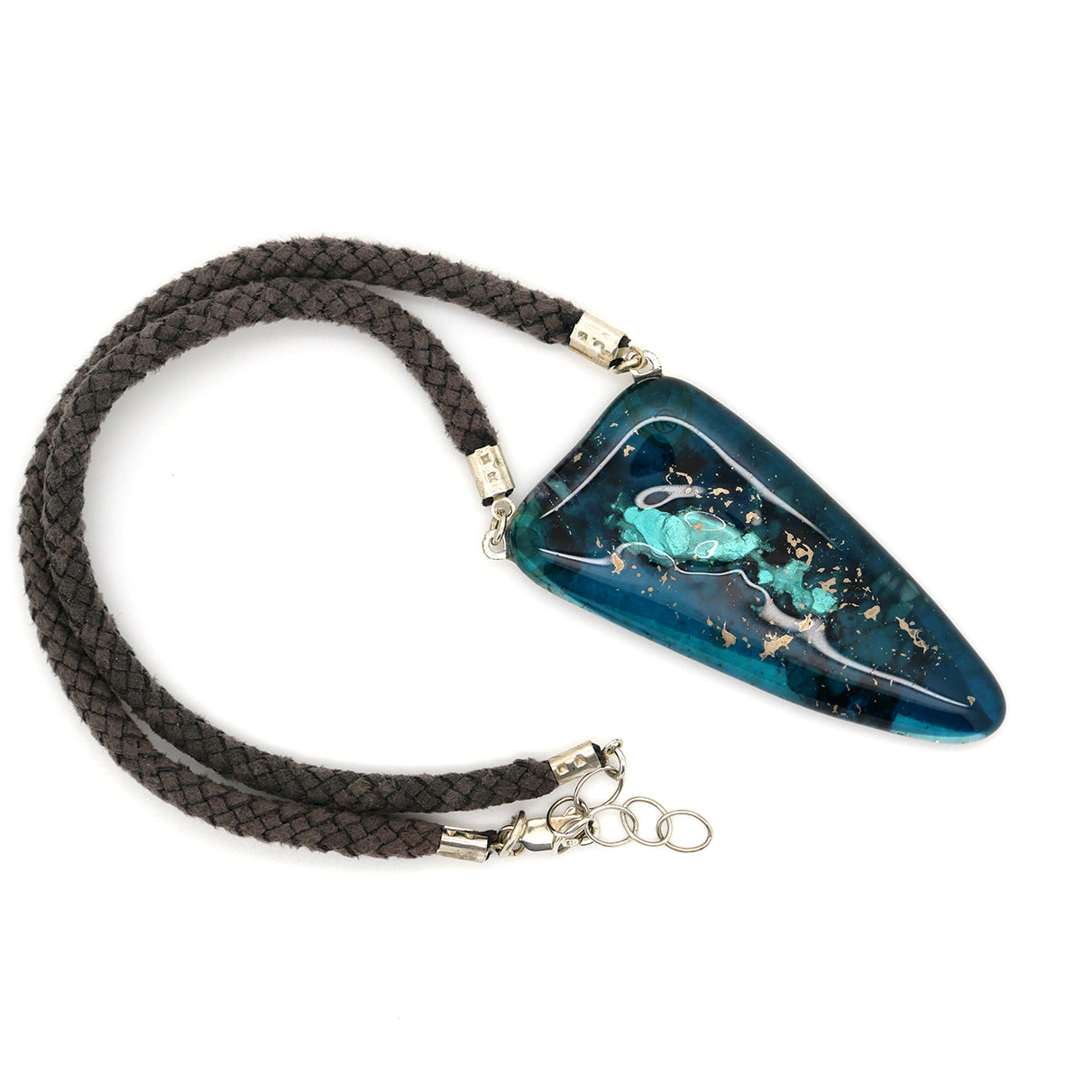 Teal Exclusive Fused Glass with Suede Bolo Necklace