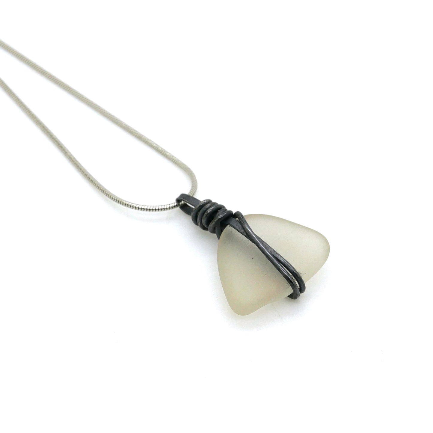 Seaglass and Oxidised Silver wire Pendant
