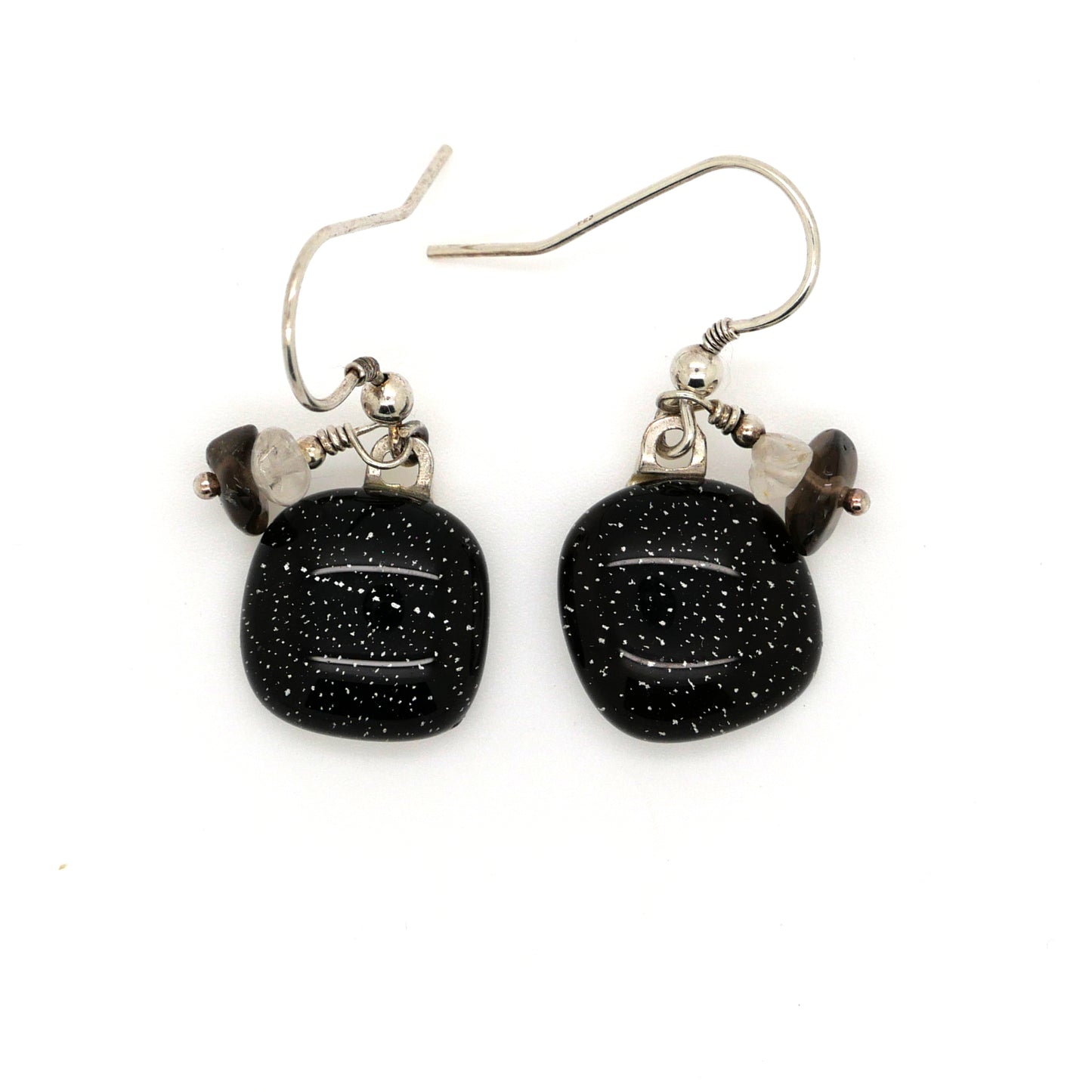 Black Plain Fused Glass Earrings