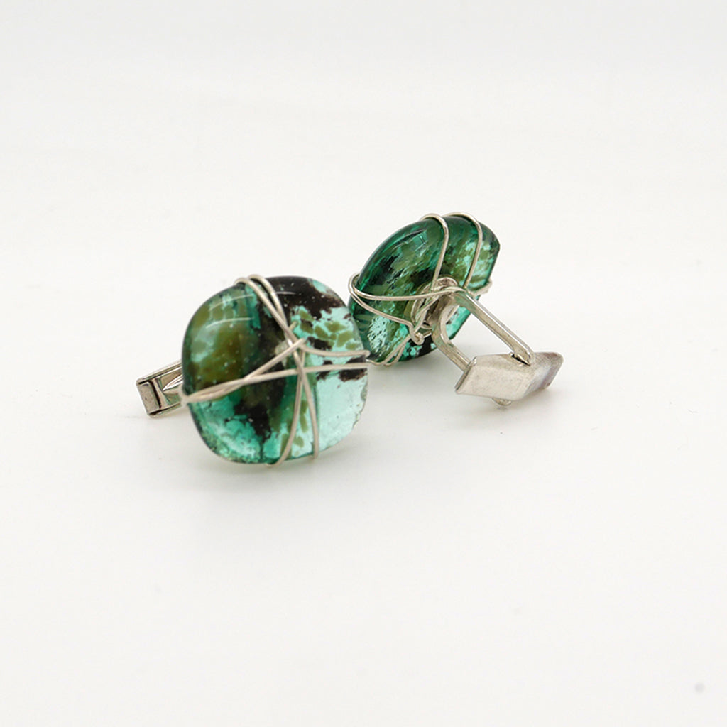 Green Fused Glass Cufflinks