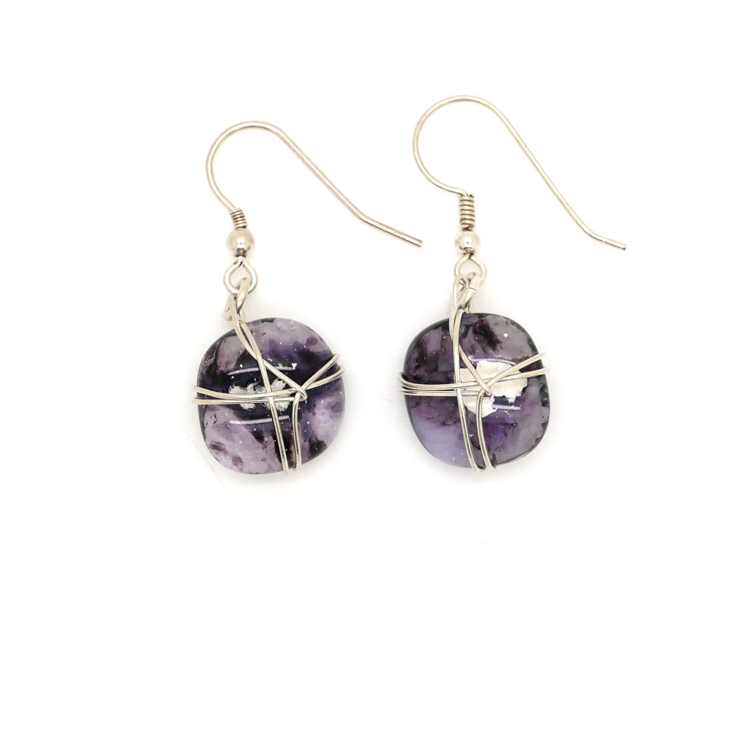 Amethyst Wire Wrapped Fused Glass Earrings