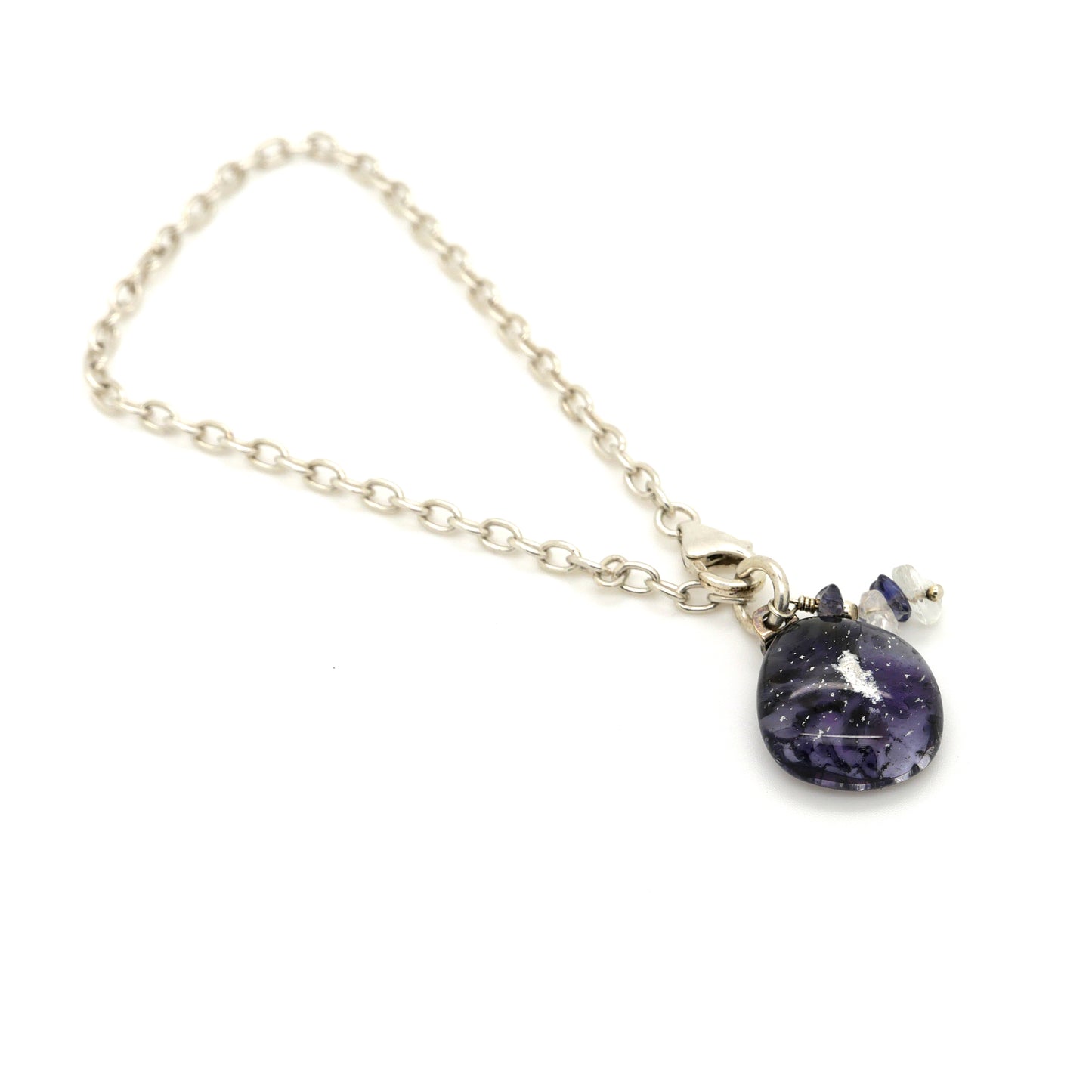 Amethyst Glass Charm Silver Bracelet