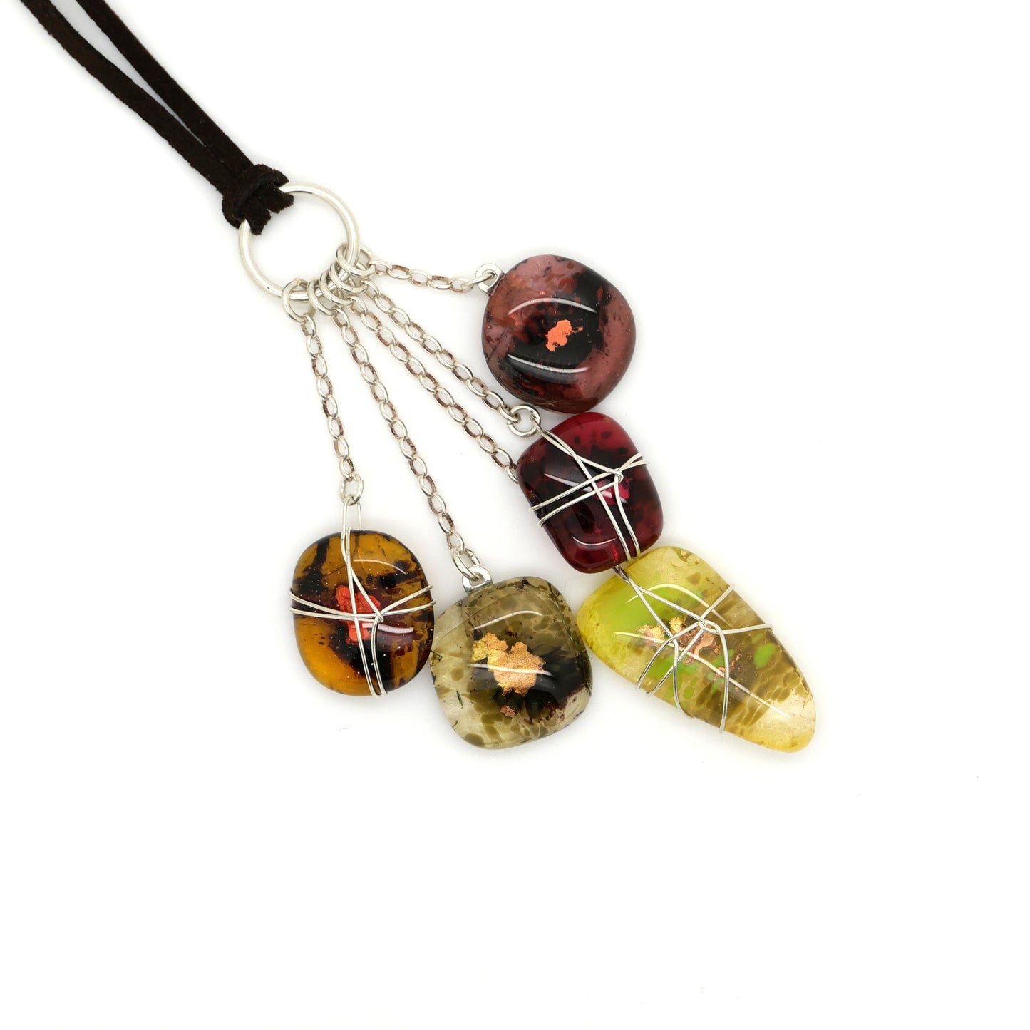 Browns 5 Piece Split Ring Fused Glass Necklaces