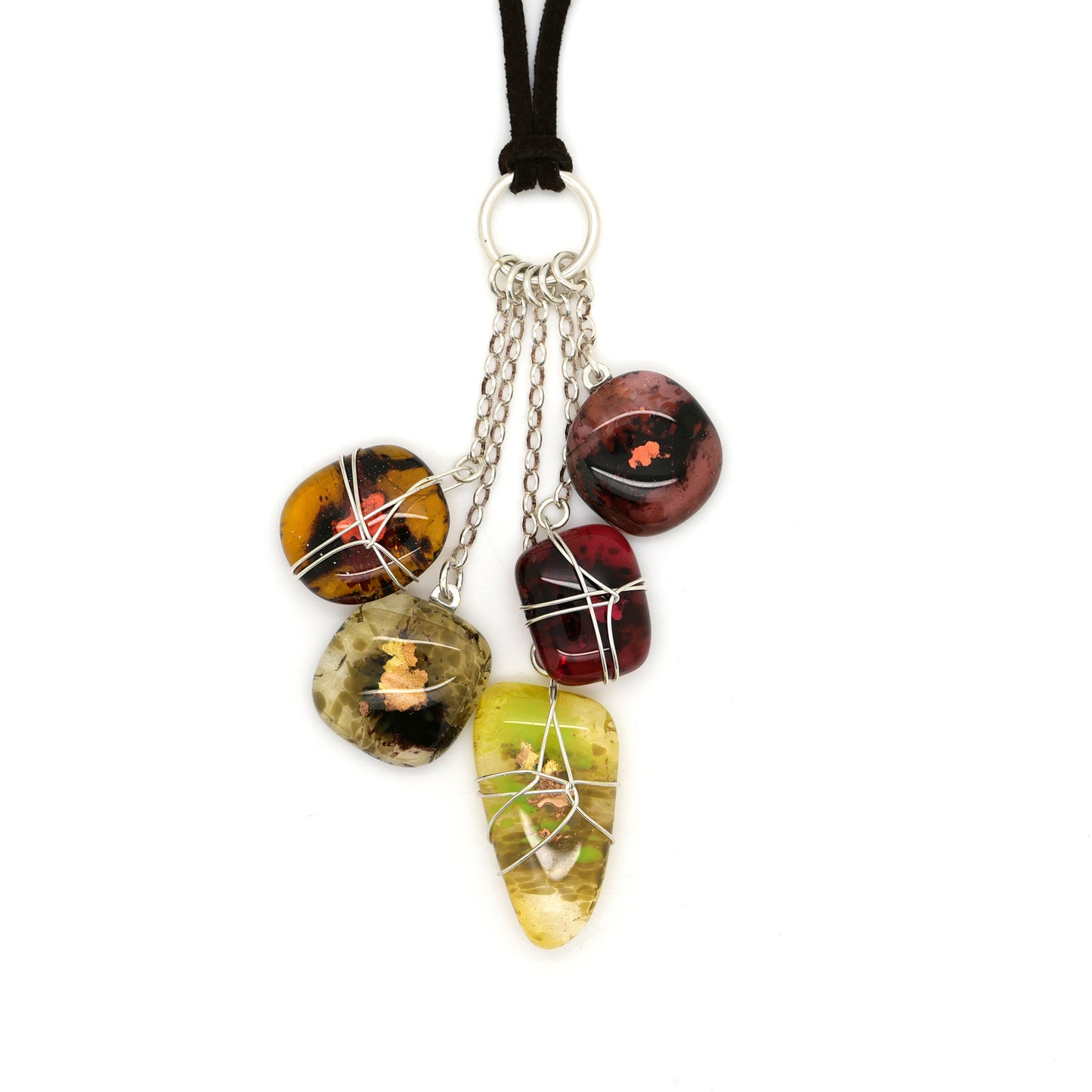 Browns 5 Piece Split Ring Fused Glass Necklaces