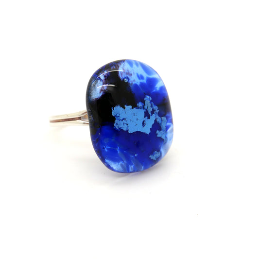 Midnight Blue Adjustable Fused Glass Ring