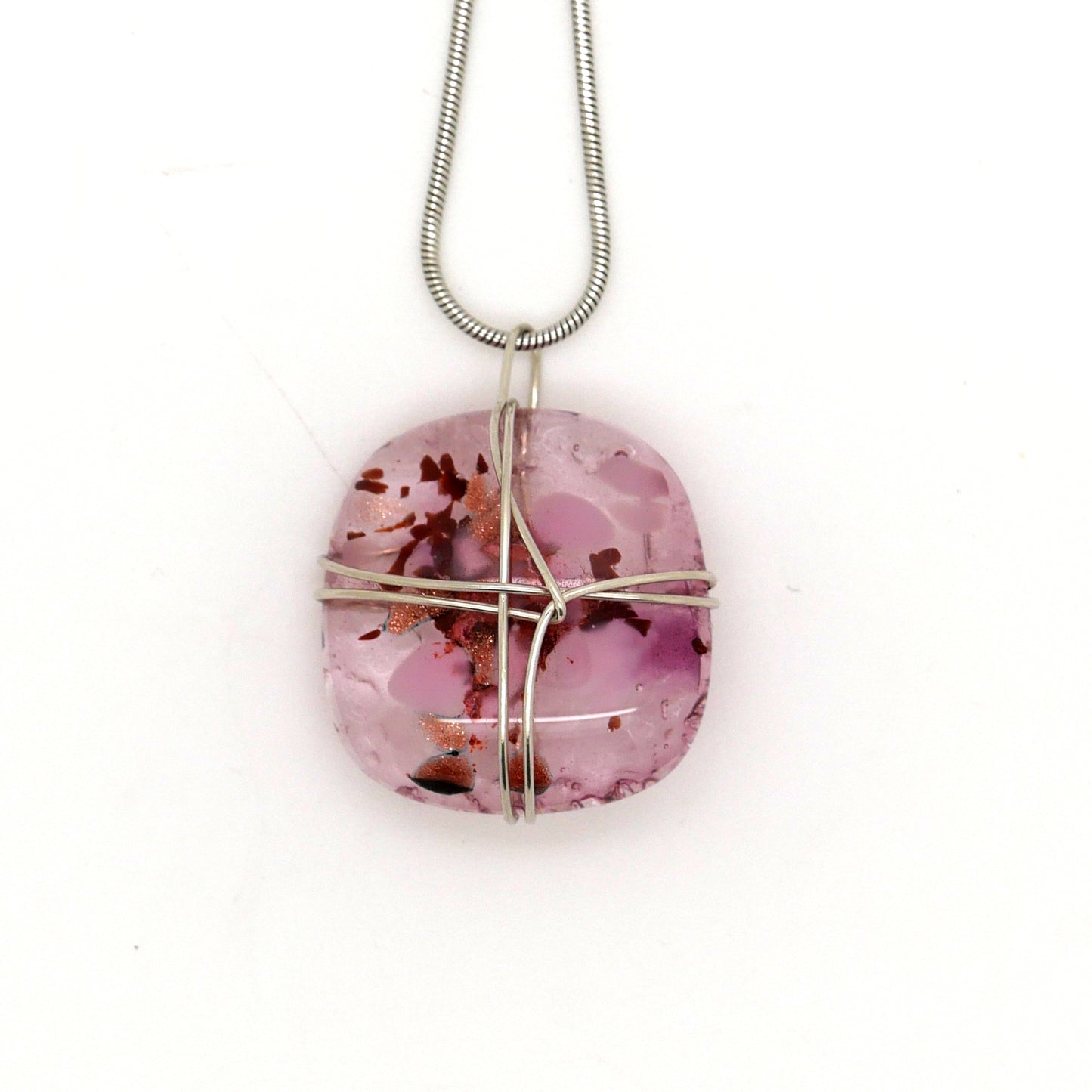 Pink Wire Wrapped Glass Pendant