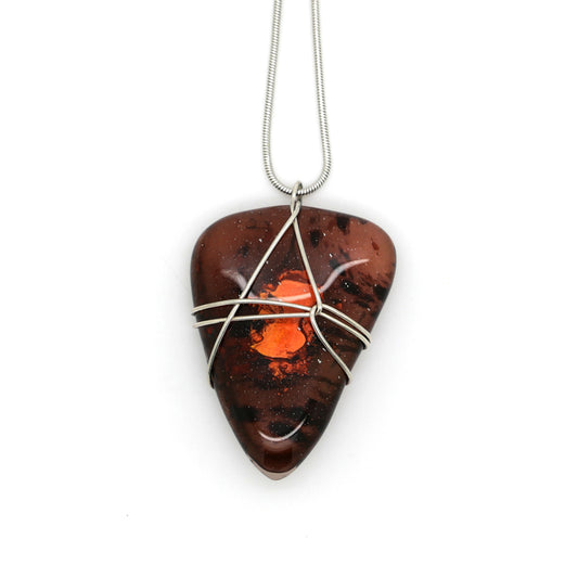Russet Triangular Wire Wrapped Fused Glass Pendant