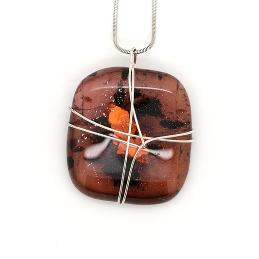 Russet Wire Wrapped Fused Glass Pendant