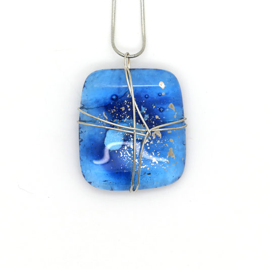 Silver Blue Wire Wrapped Pendant