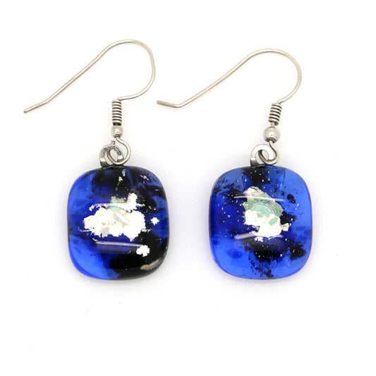 Cobalt Blue Plain Fused Glass Earrings