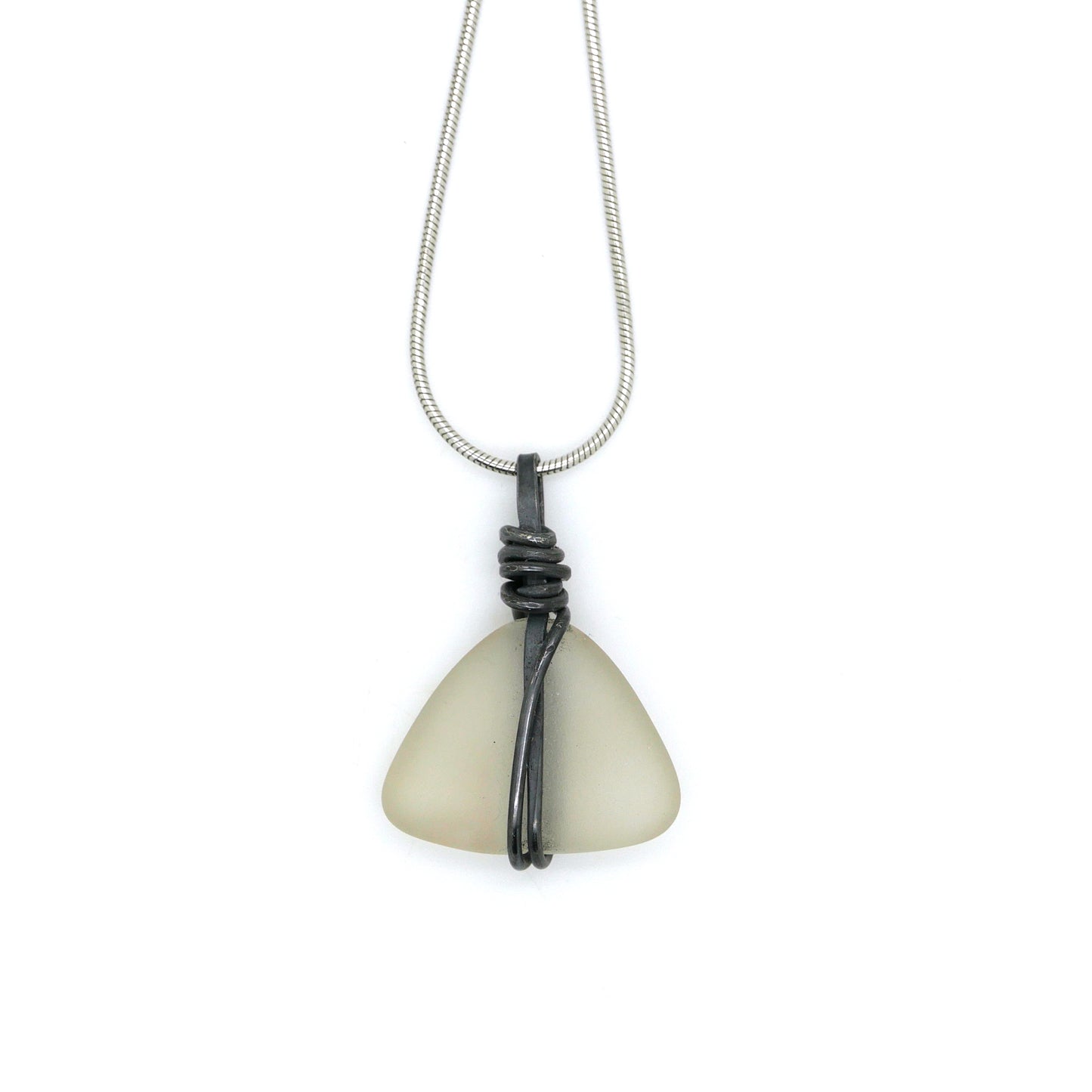 Seaglass and Oxidised Silver wire Pendant