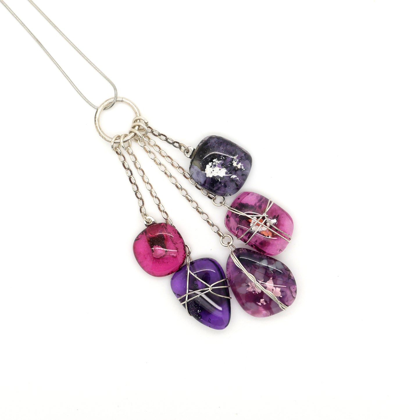 Pink 5 Piece Split Ring Fused Glass Necklace