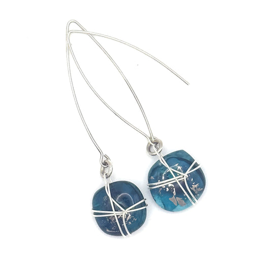 Teal Long Drop Glass Earrings