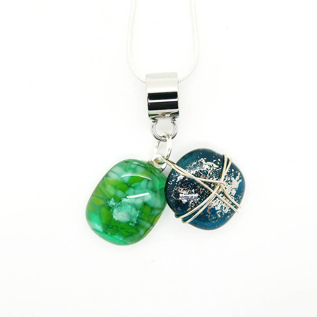 Green and Teal Glass Charm Necklace